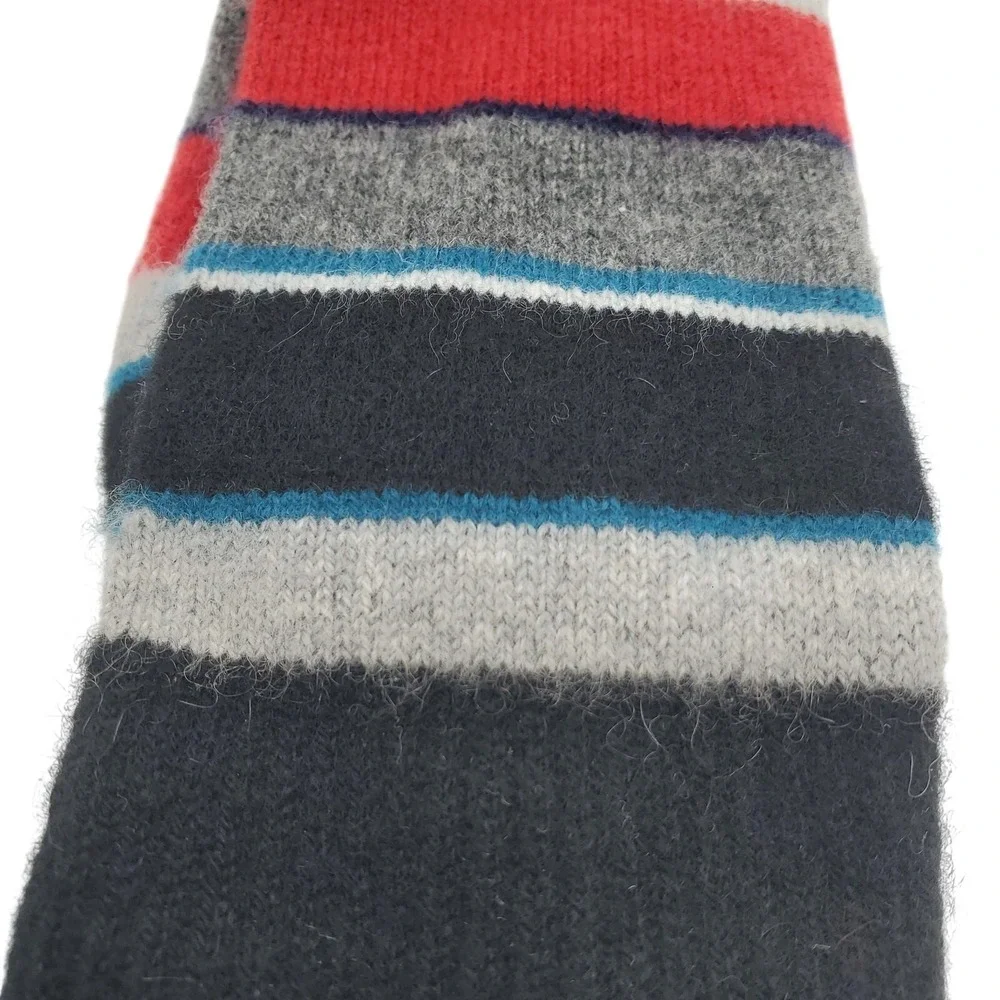 Stripe Cashmere Crew Socks Mens Large 10-13 Black Grey Red B.ella Dress Luxury